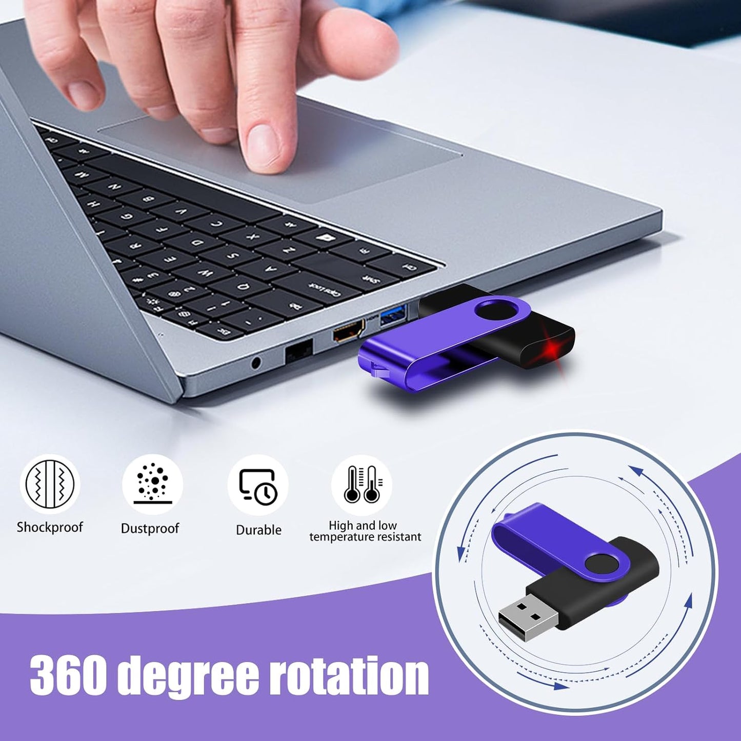 EASTBULL 2GB USB Flash Drive 50 Pack with Lanyards - USB 2.0 Jump Drive for Storage and Backup - Purple 50PCS