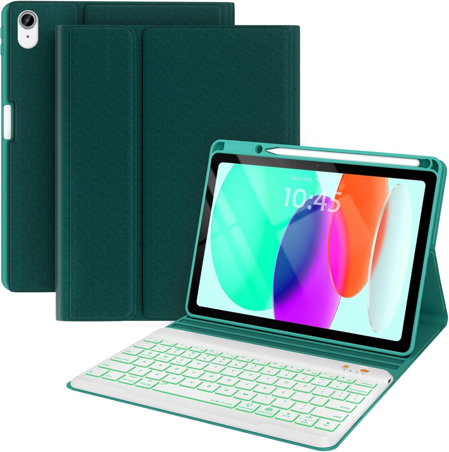 BLUTLOTUS for iPad 11th A16 10th Generation Case with Keyboard - 7 Colors Backlit Wireless Detachable Folio Keyboard Cover with Pencil Holder for iPad 11 inch A16 2025 10th Gen 10.9 Inch 2022 (Teal)