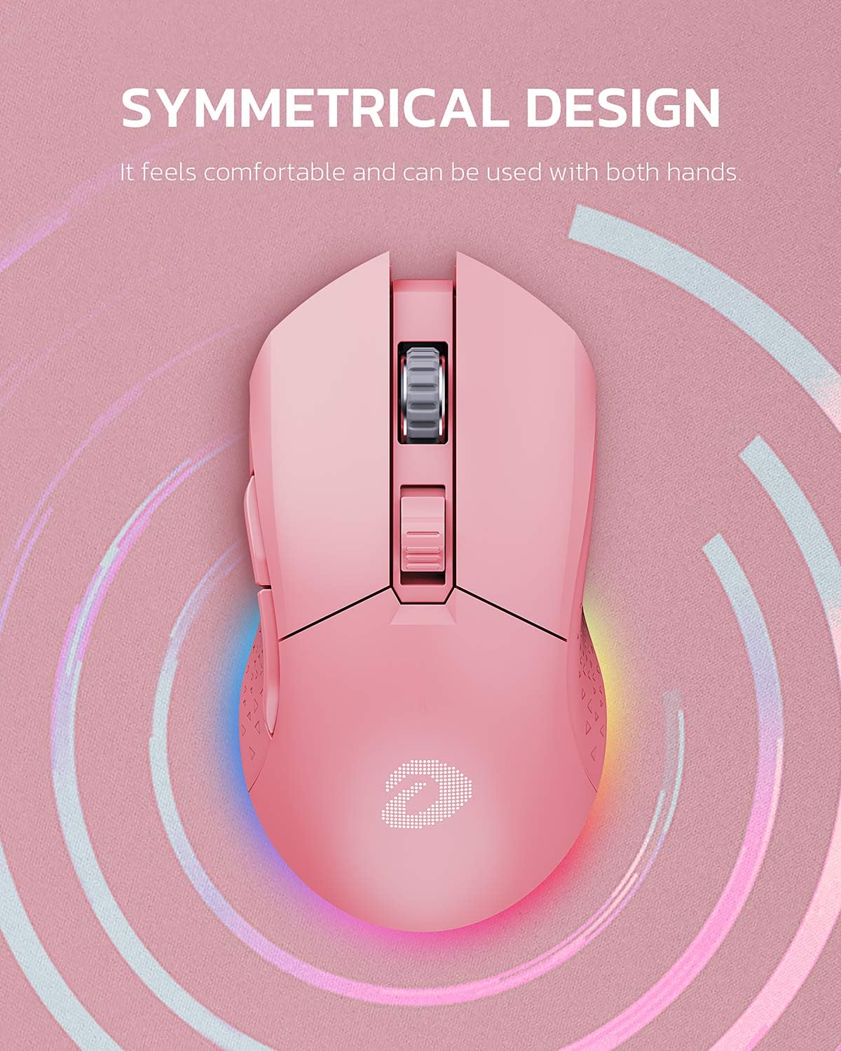 DAREU Pink Wireless Wired Gaming Mouse Dual-Mode Rechargeable 7 Programmable Buttons,10K DPI,RGB and 7 Adjustable DPI Levels up to [150IPS] [1000Hz Polling Rate] for PC Notebook Mac