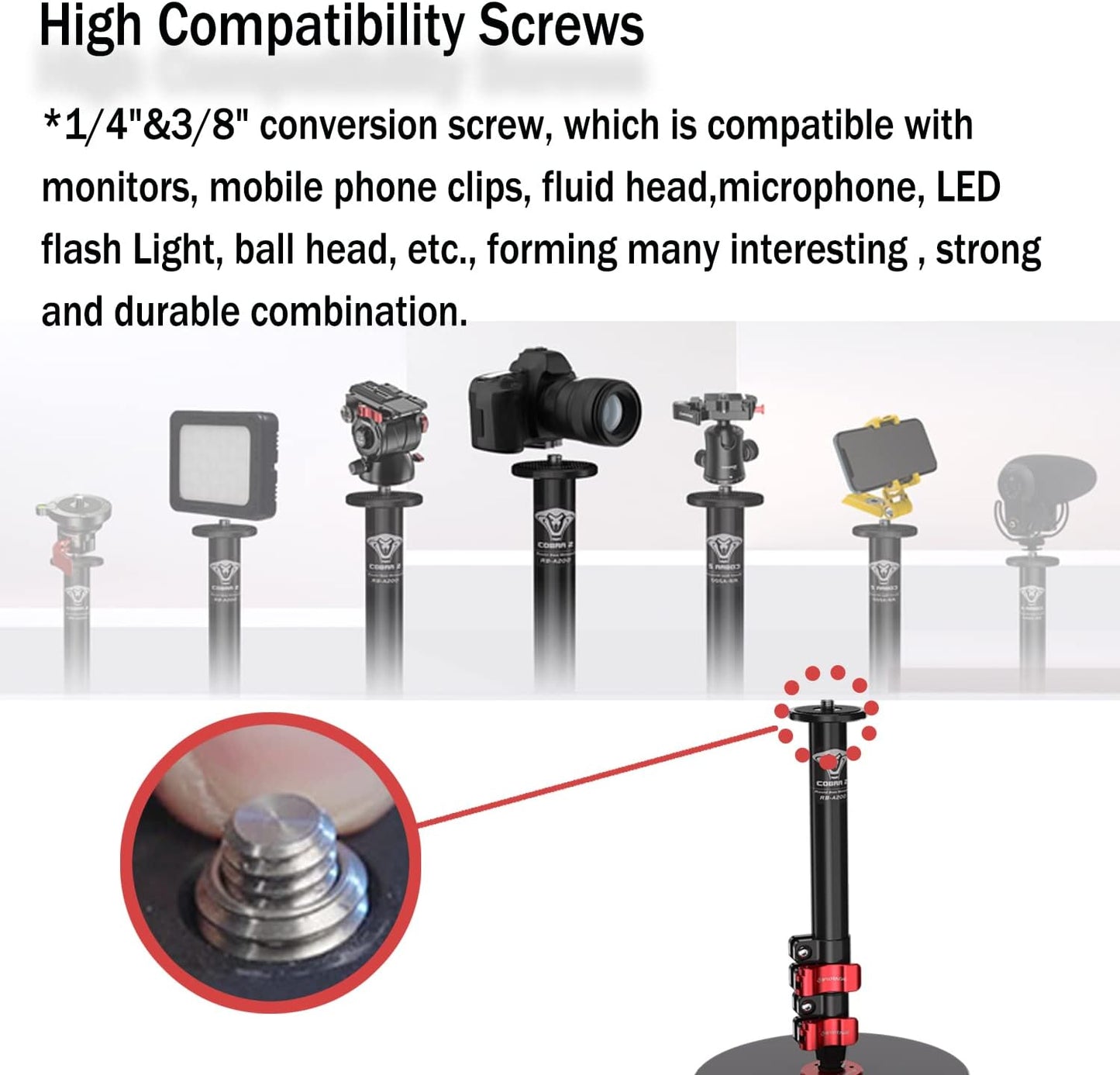 IFOOTAGE Cobra RB-A200,Round Base Monopod,Professional Camera Aluminium Monopod with Quick Adjustment Height Buckle,Compatibility DSLR Cameras Camcorders(56cm/22.04Inc)