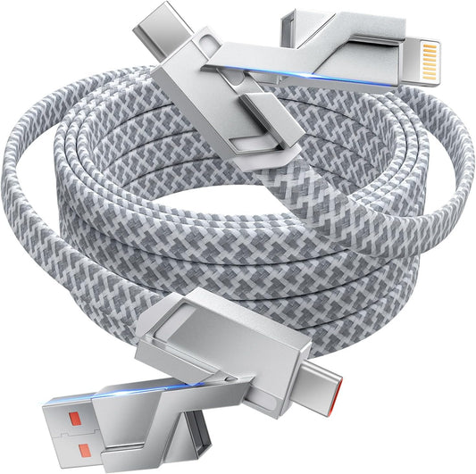 4 in 1 Charging Cable 5FT -MAX 66W Fast Charging Multi Charging Cable for All Devices, USB A/C to C/Lightning Cable Multiple iPhone Charger Cord for iPhone 16/15/14/13/iPad/Android/Tablets and More