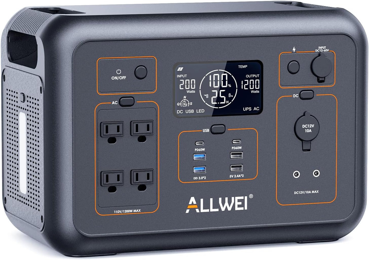 ALLWEI LiFePO4 Portable Power Station 1200W, 1008Wh Solar Generator with UPS Mode, 1.5Hrs Fast Charge, 4 AC Outlet(Surge 2400W), Power Battery Generator for CPAP Camping Outdoor Emergency