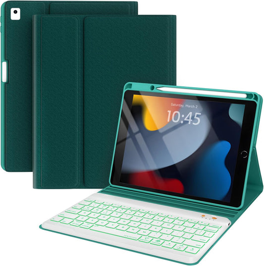 BLUTLOTUS Keyboard Case for iPad 9th/8th/7th Generation 10.2 inch 2021/2020/2019, iPad Pro 10.5-inch Case with Keyboard,iPad Air 3 2019, 7 Color Backlit Removable Wireless Keyboard Folio Case(Teal)