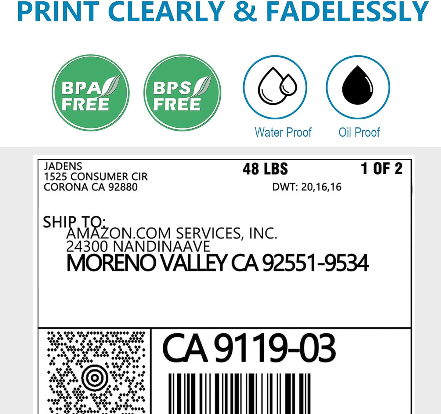JADENS Thermal Labels 4x6-500 Labels, Compatible with Rollo, Brother, Zebra and Most Thermal Printer, Perforated, Commercial Grade, Doesn't Compatible with Dymo