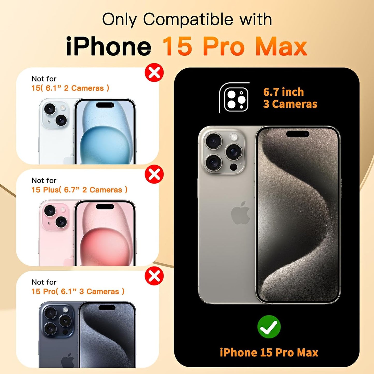 COOLQO for iPhone 15 Pro Max Case 6.7'' Upgraded 360° Spin Magnetic Stand [Compatible with Magsafe][Military Protection] Shockproof Protective Phone Holder Cover for iPhone 15 Pro Max, Orange Gold