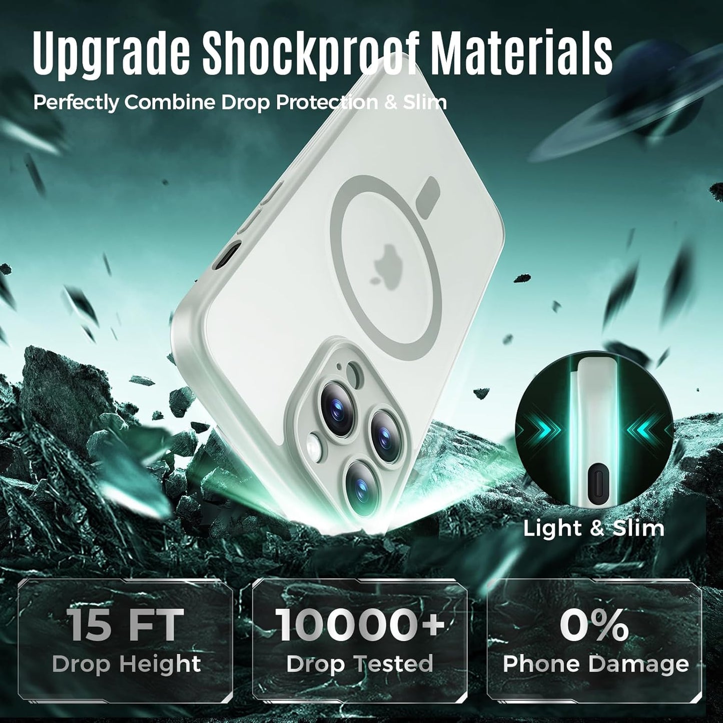 Designed for iPhone 12 Pro Case, Compatible with MagSafe, with Privacy Screen Protectors X2, [Camera Protection] [15FT Military Drop Protection] Shockproof Phone Case, 6.1", Calke Green