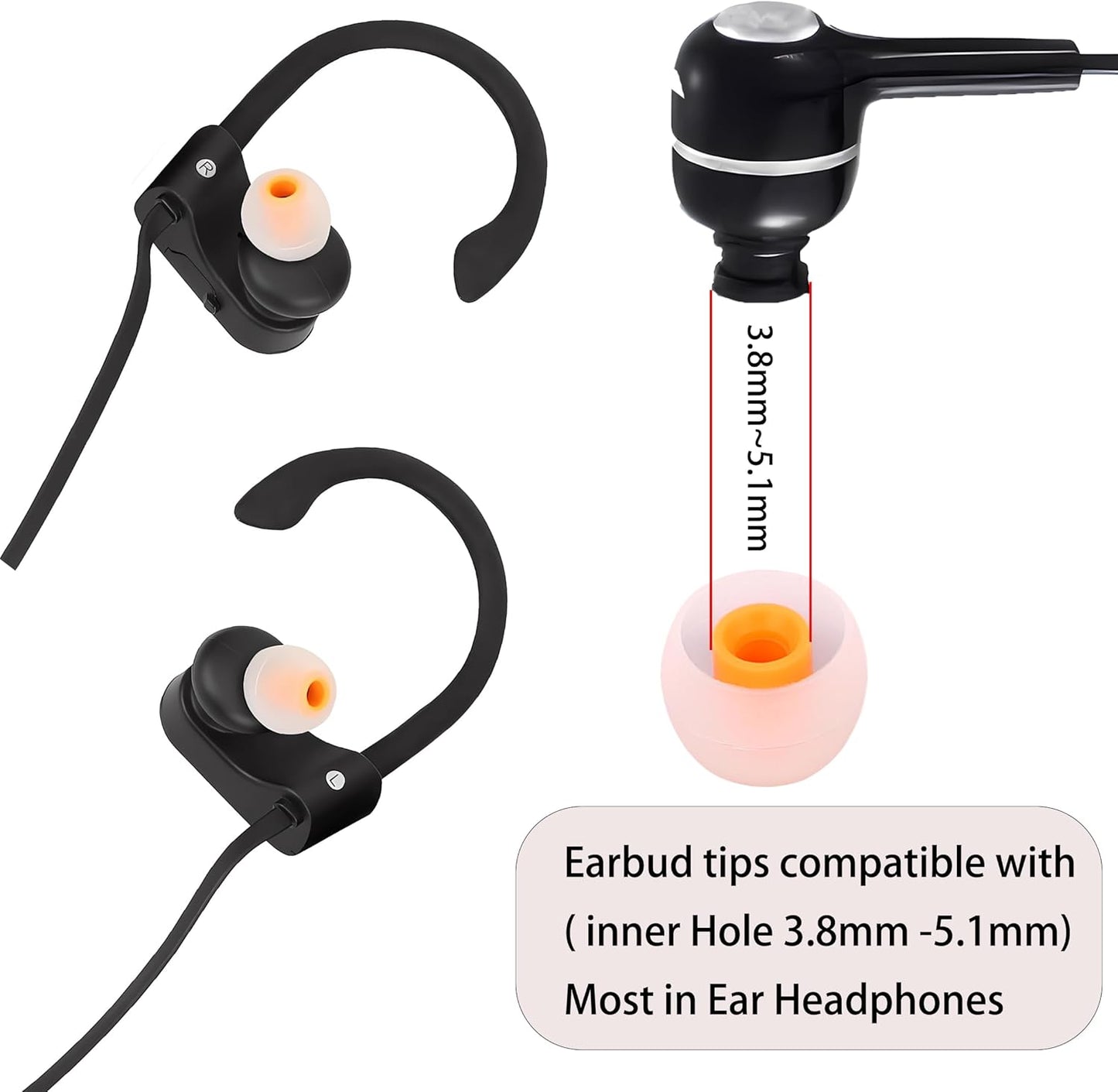 Earbud Replacement Tips - Silicone Earbud Tips Fit Most In-Ear Earbuds (Inner Hole 3.8mm - 5.1mm) - 9 Pairs S M L