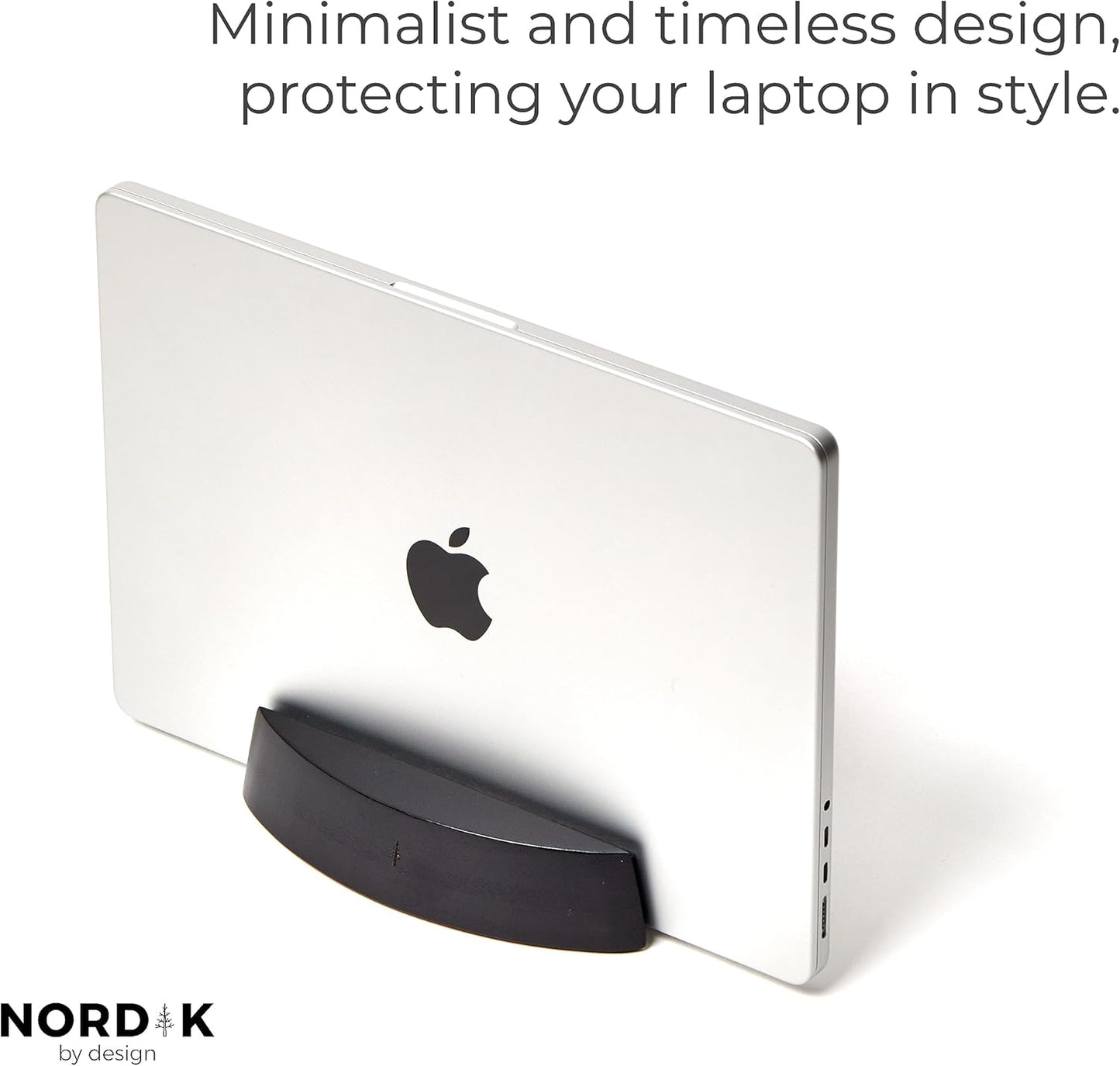 Nordik Vertical Laptop Stand - Black - Premium Laptop Dock and Holder for Home Office, Software Engineers - Space Saving Desk Dock for Mac Users and Laptop Users - Stable Non-Slip Wood Stand