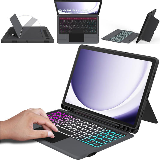 for Galaxy Tab A9+ 11 inch Case with Keyboard - Rainbow Backlit Detachable Tablet Keyboard Cover with Touchpad - Auto Wake-up/Sleep Keyboard Case with Pen Holder for Samsung Galaxy Tab A9 Plus 5G 2023