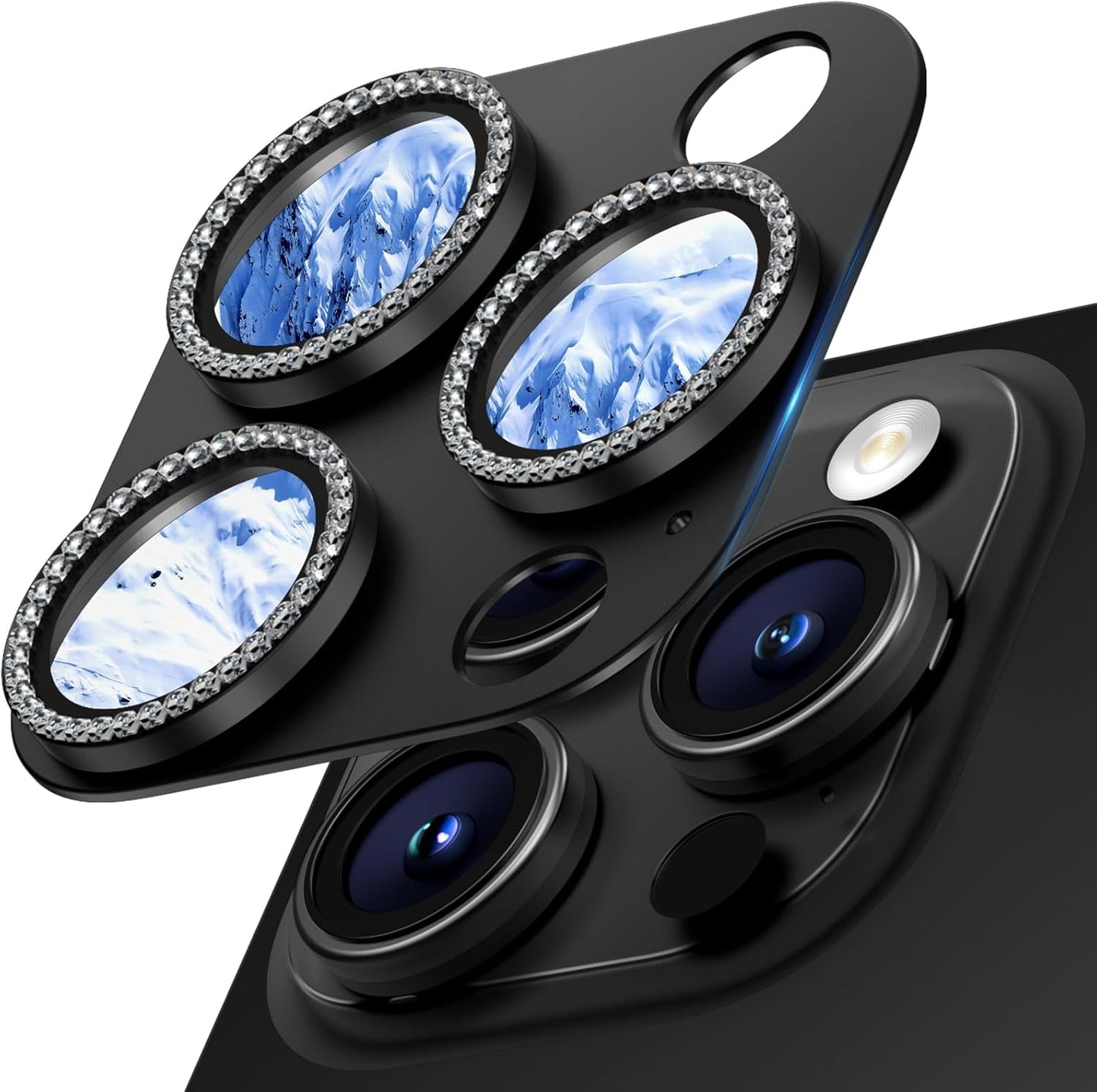 Camera Lens Protector for iPhone 16 Pro Max/16 Pro/15 Pro Max/15 Pro/14 Pro Max/14 Pro, Aluminum Alloy Sapphire Glass Camera Screen Cover, Case Friendly- Black Diamond