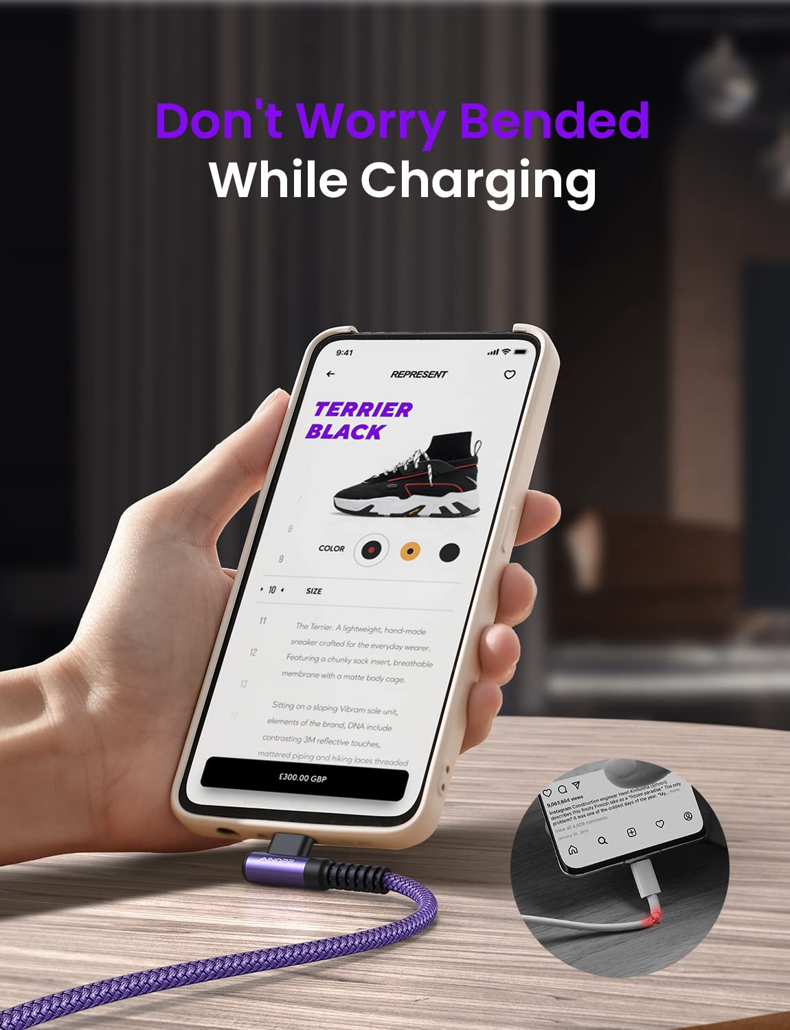 AINOPE USB C Charger Cable, 3.1A Type C Charger Cable Fast Charging, [2 Pack, 2M] Right Angle USB c Fast Charger Cable Compatible with Samsung Charger Type c, Huawei, Google Pixel, Sony Xperia, LG