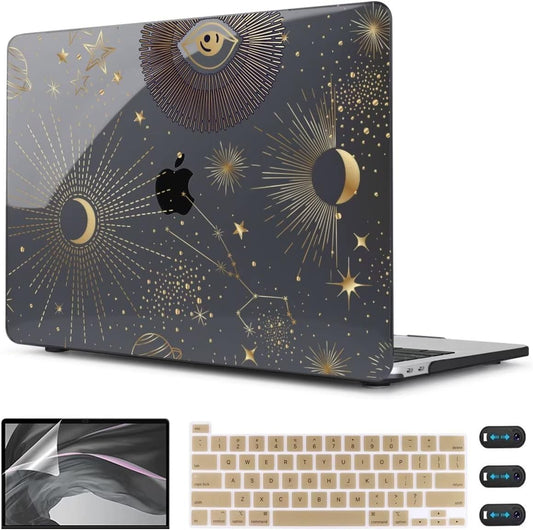 CISSOOK Case for MacBook Pro 13 Inch 2025-2020 Release Model M2 Chip A2338 M1 A2251 A2289, Black Style Hard Cover with Keyboard Cover for M2 MacBook Pro 13 with Touch Bar，Moon Star