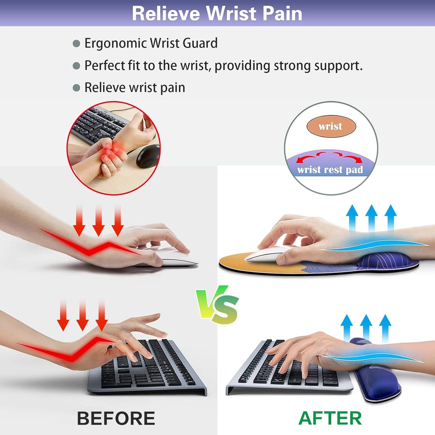 Ergonomic Keyboard Wrist Rest, Mouse Pad with Wrist Rest Anime, Cat Gaming Mousepad with Wrist Support, Memory Foam Wrist Rest Set for Computer Keyboard, Funny Cute Office Desk Accessories