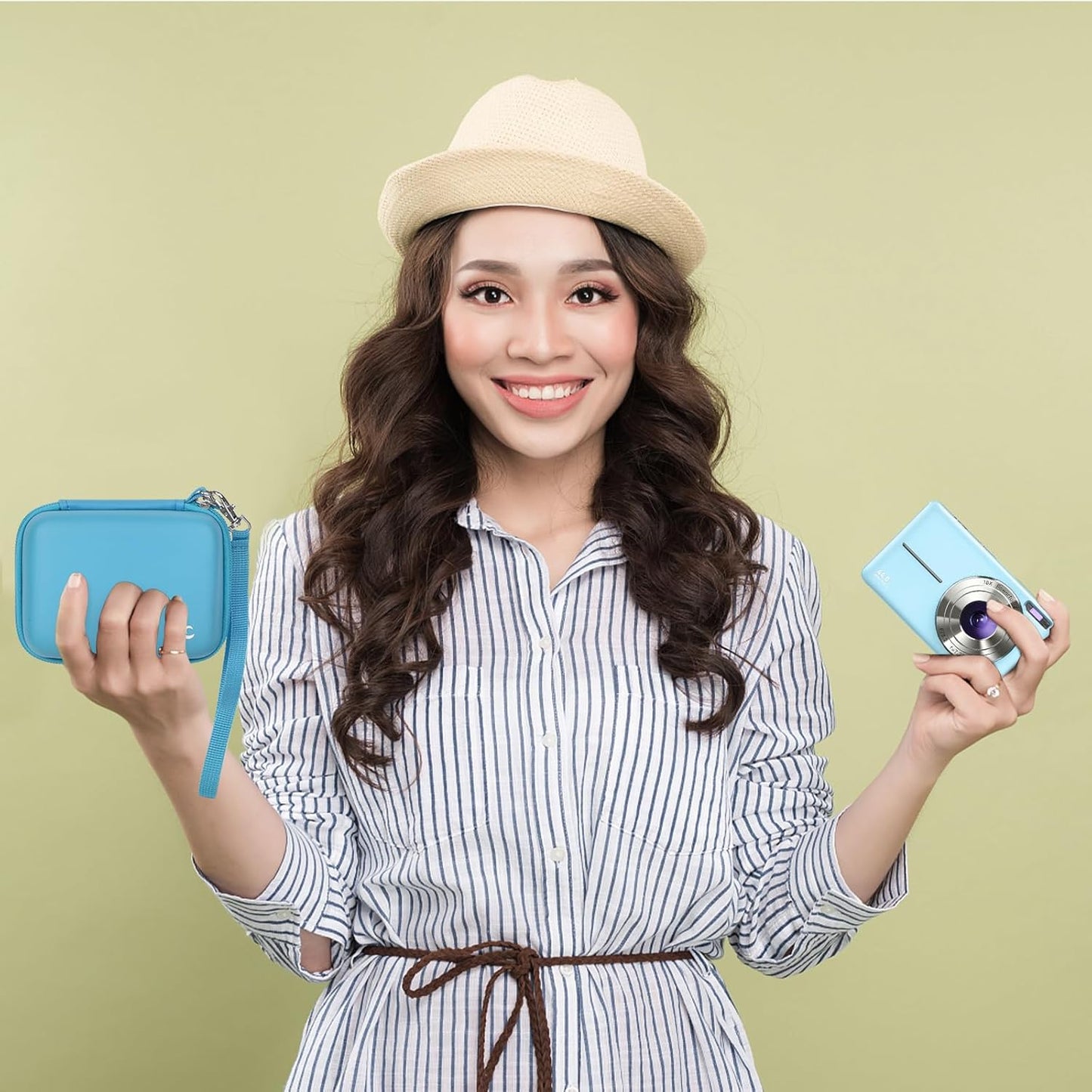 Carrying & Protective Case for Digital Camera, AbergBest 21 Mega Pixels 2.7" LCD Rechargeable HD/Kodak Pixpro/Canon PowerShot ELPH 180/190 / Sony DSCW800 / DSCW831 Cameras for Travel - Sky Blue