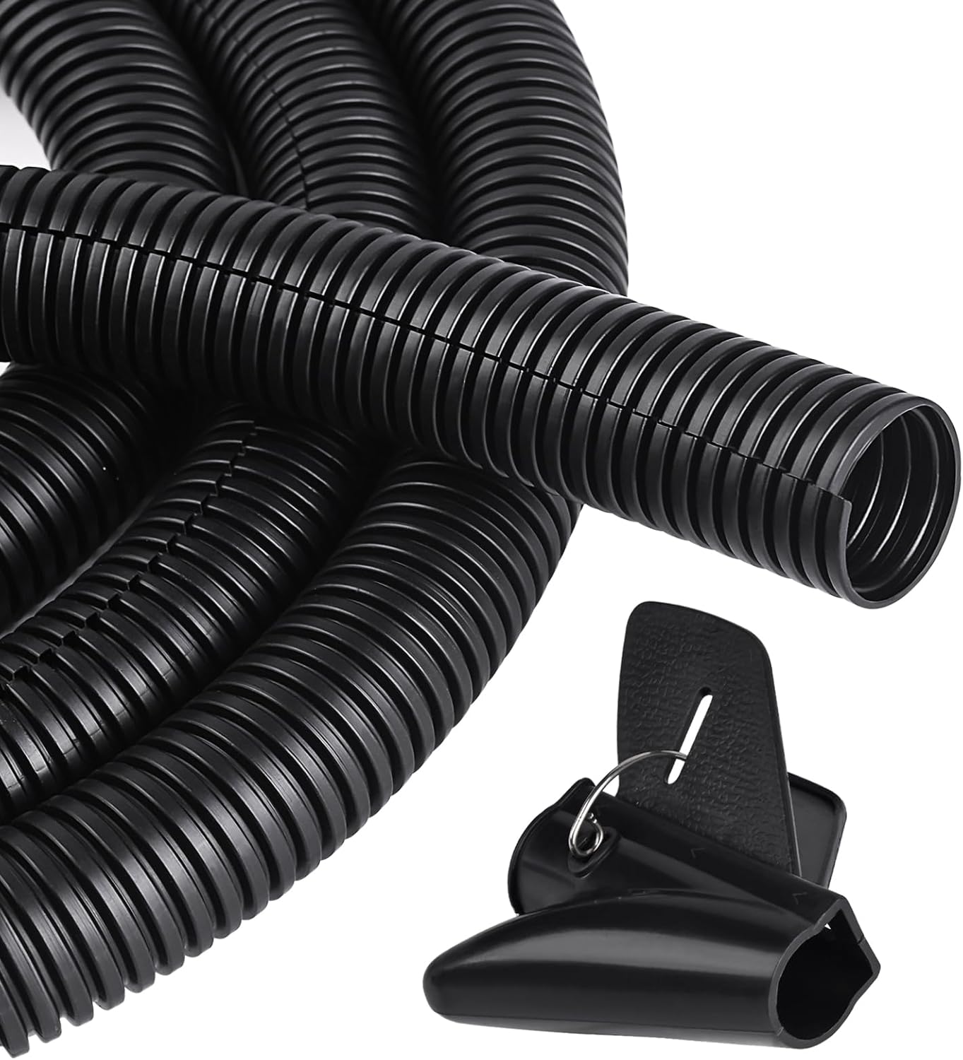 CrocSee 25ft - 3/4 inch Flame Retardant Split Wire Loom Tubing with Installation Tool - Flexible Wire Covers Cord Protectors - Black