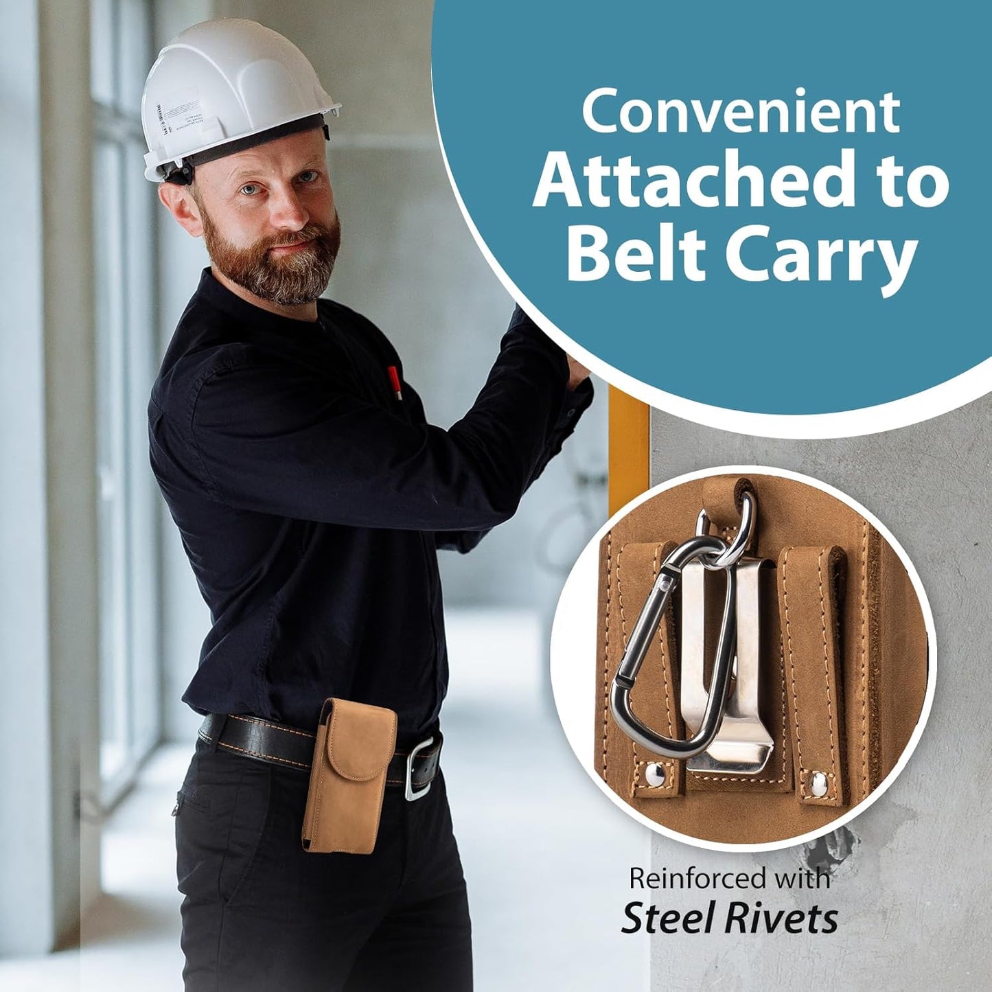 Hengwin Leather Cell Phone Holster Belt Pouch Case with Belt Clip Fit for iPhone 16 Pro Max 15 Pro Max 15 Plus 14 Pro Max 13 Pro Max Samsung Galaxy S25 Ultra S24 Ultra S23 Ultra A15 (Light Brown)