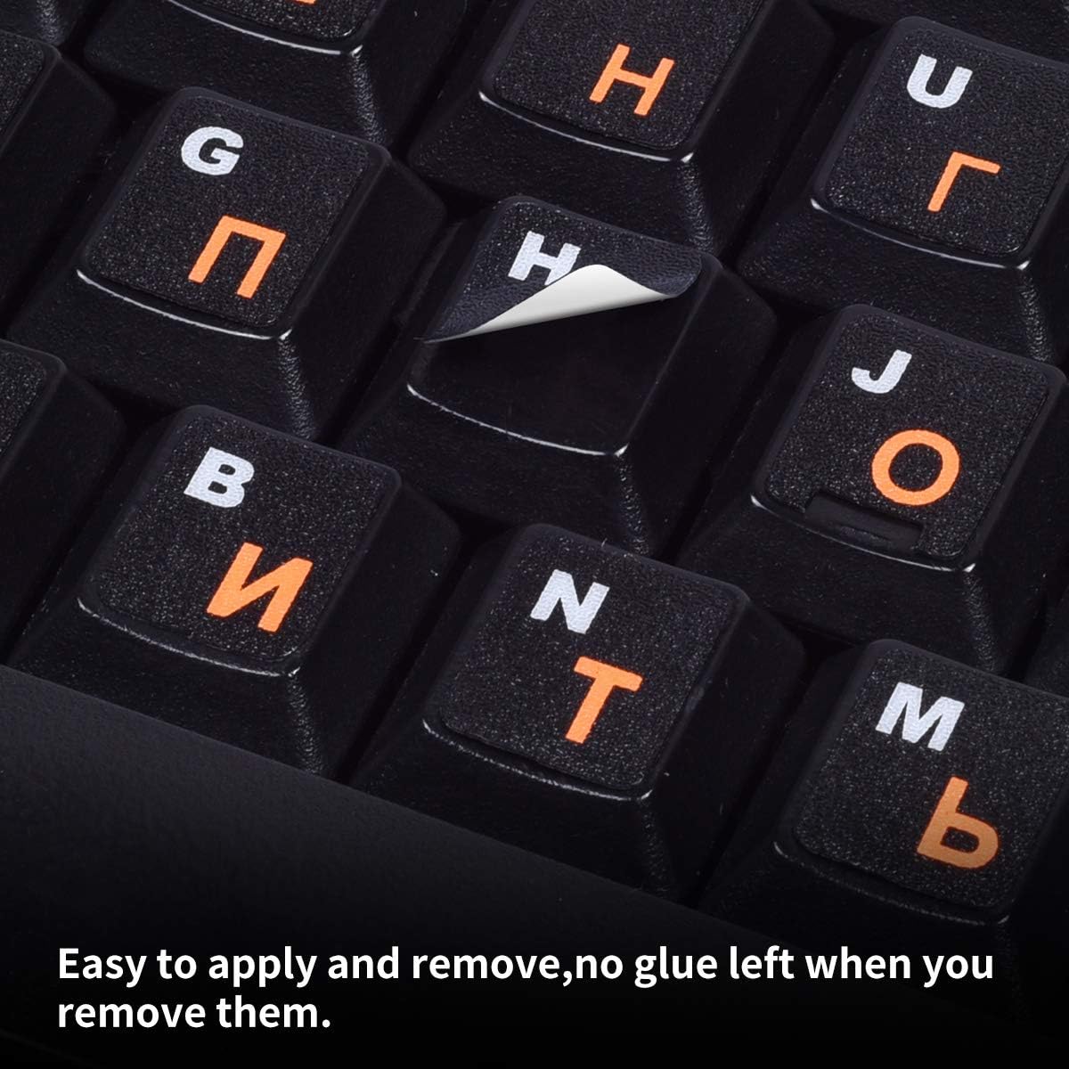 2PCS Russian Keyboard Stickers, Russian-English Keyboard Letters Replacement Sticker Orange Font with Black Background for PC Computer Laptop Notebook Desktop, Cyrillic Keyboard Alphabet Stickers