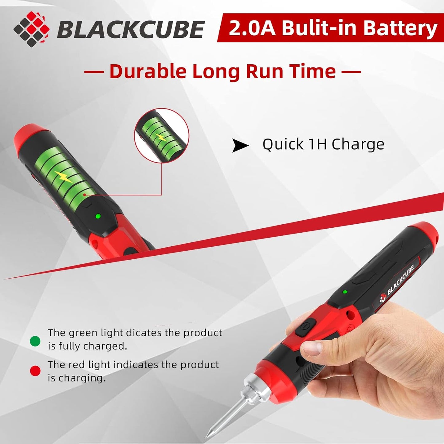 BLACKCUBE Cordless Soldering Iron Kit - Portable 2000mAh USB Rechargeable Soldering Iron Tools with LED Spotlight Max 878℉ Fast Heating 4V Lithium-Ion Battery