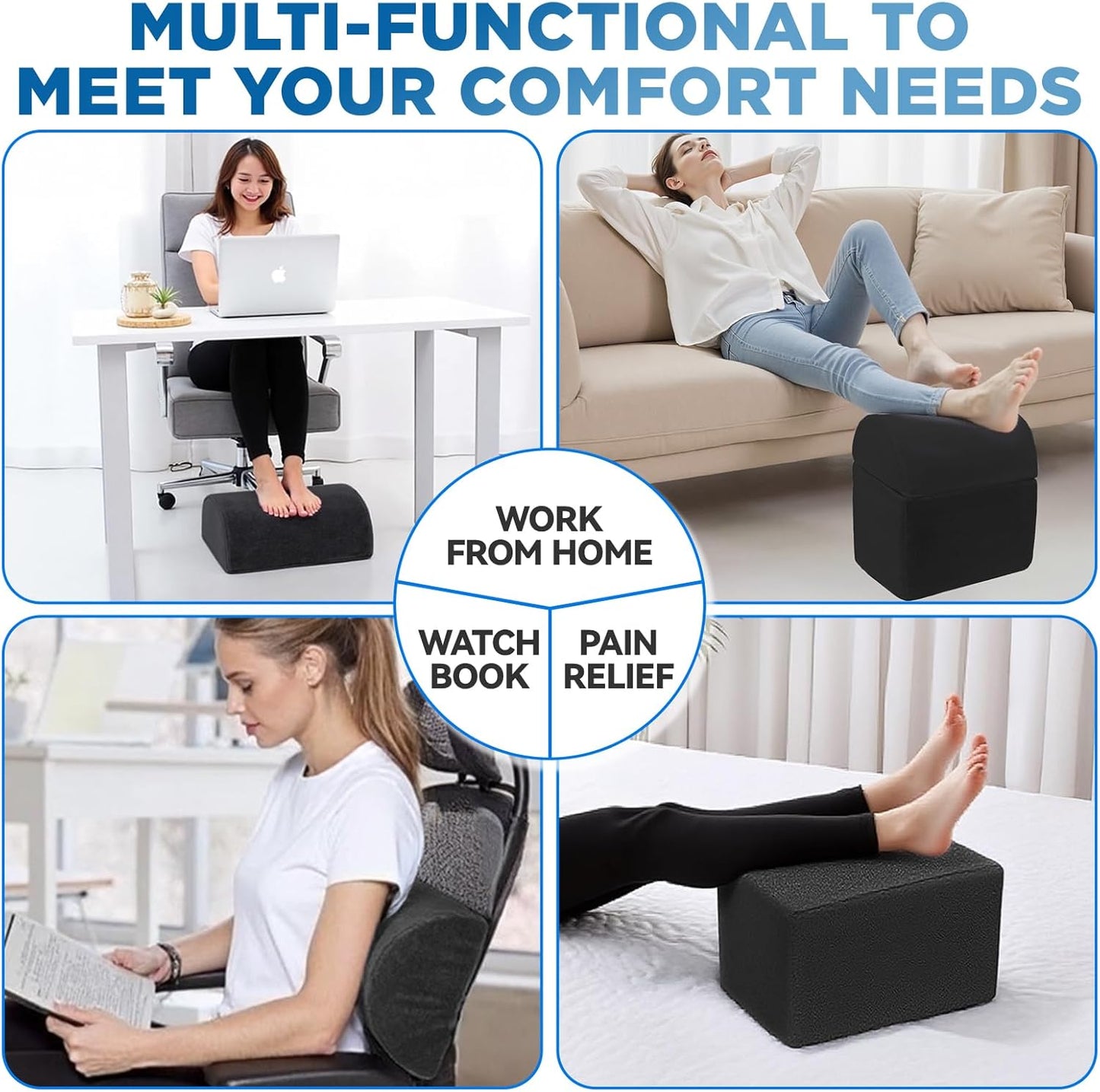 Adjustable Foot Rest for Under Desk at Work - 3-in-1 Ergonomic Foot Stool with Zipper Connection, Height Adjustable for Office, Home & Gaming (Black)