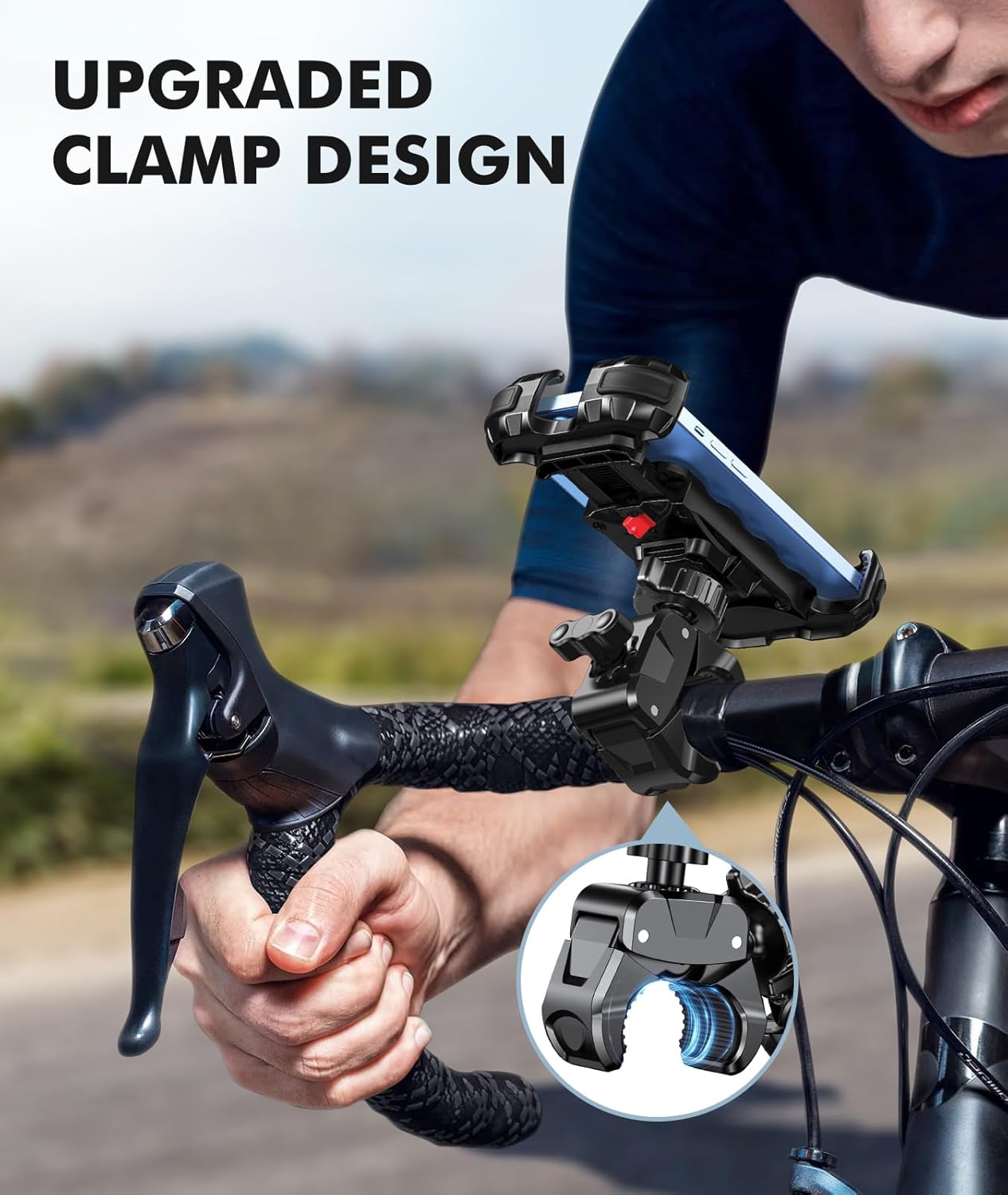 Motorcycle Phone Mount, Upgrade Bike Phone Mount [1s Lock][Secure Protection], 360° Rotatable Phone Holder for Mountain Bike/ATV/Scooter Handlebar Stand, Compatible with iPhone/Samsung 4.7-6.7"