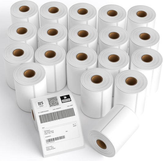 20 Rolls 4" x 6" Direct Thermal Printer Label, 250 Labels/Roll, Total 5000 Thermal Shipping Labels, Strong Adhesive, Commercial Grade, Perforated, Compatible with Most Thermal Printers (NOT for DYMO)