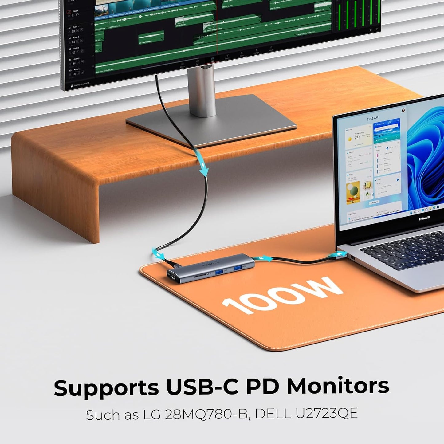 USB C to USBC Hub Dual/Triple Monitor, USBC Splitter 4K@30-60Hz with HDMI, 6 * 10Gbps, 100W PD, SD4.0, Full-Function Type C Port, Docking Station for Windows, Chromos Laptops, with USBC Video Cable