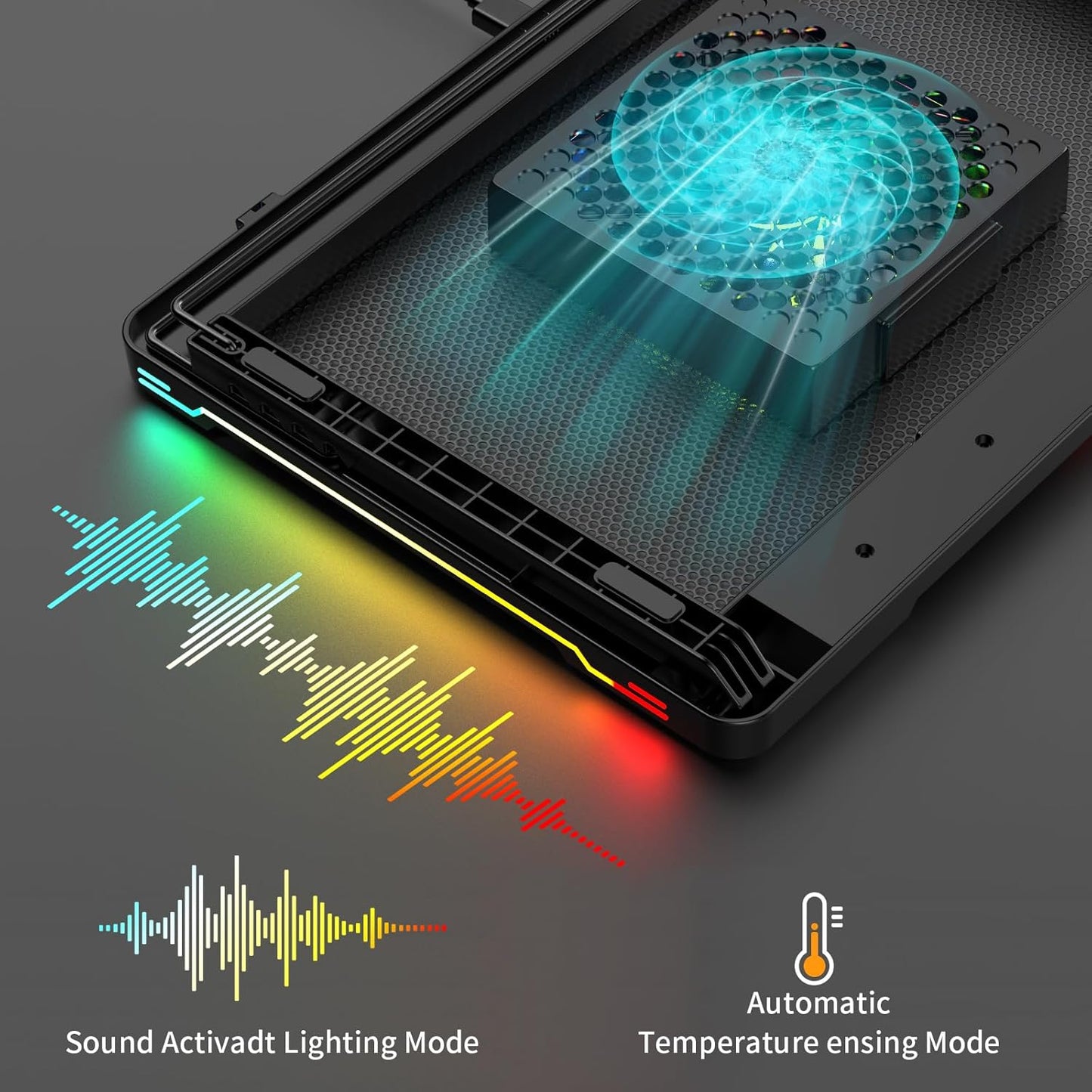 DEPGI Laptop Cooling Pad, Laptop Cooler Stand with 5.5" Movable Fan Easy to Clean, 10 RGB Light Modes, Auto Temp Sensor & 3-Speed Manual Control, Ultra Quiet ≤40dB for 14–17.3 Inch Laptops