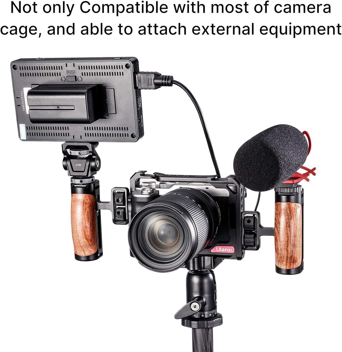 R075 Wooden Handle Grip Left Right Compatible for Sony A6400 A6600 A7III A7IV Nikon Canon Panasonic Camera Cage, for iPhone/Smartphone Video Rig Video-graphy Accessories Mobile Filming 1/4" Bracket