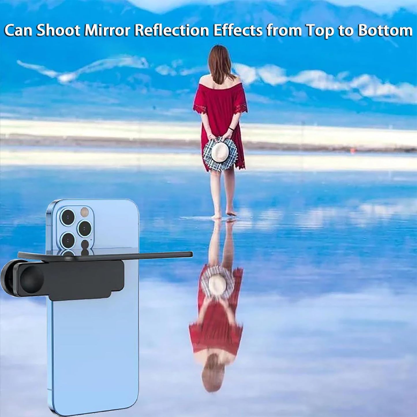 2025 New Upgrade Adjustable Smartphone Camera Mirror Reflection Clip Kit for iPhone & All Phones, Mirror Effect Lens - HD Glass Phone Shooting Reflection Mirror for Outdoor Travel Photography (White)