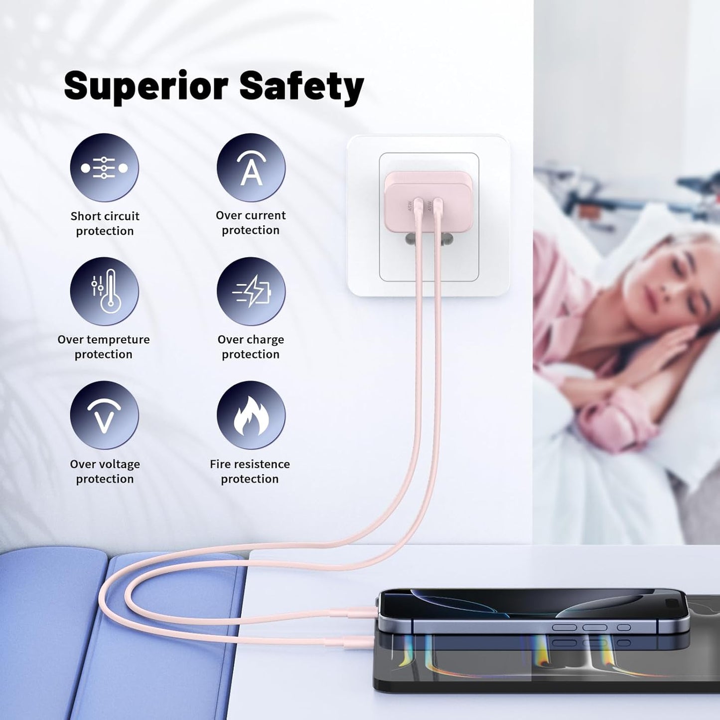 iPhone 16 15 Pro Max Charger Fast Charging,45W Dual Port USB C Fast Charger Block [2-Pack] & Extra Long 60W 3/6/10/10FT USB C Cable - PD Quick Adapter 3.0 for iPhone 16 15/16 15 Pro/16 15 Plus.