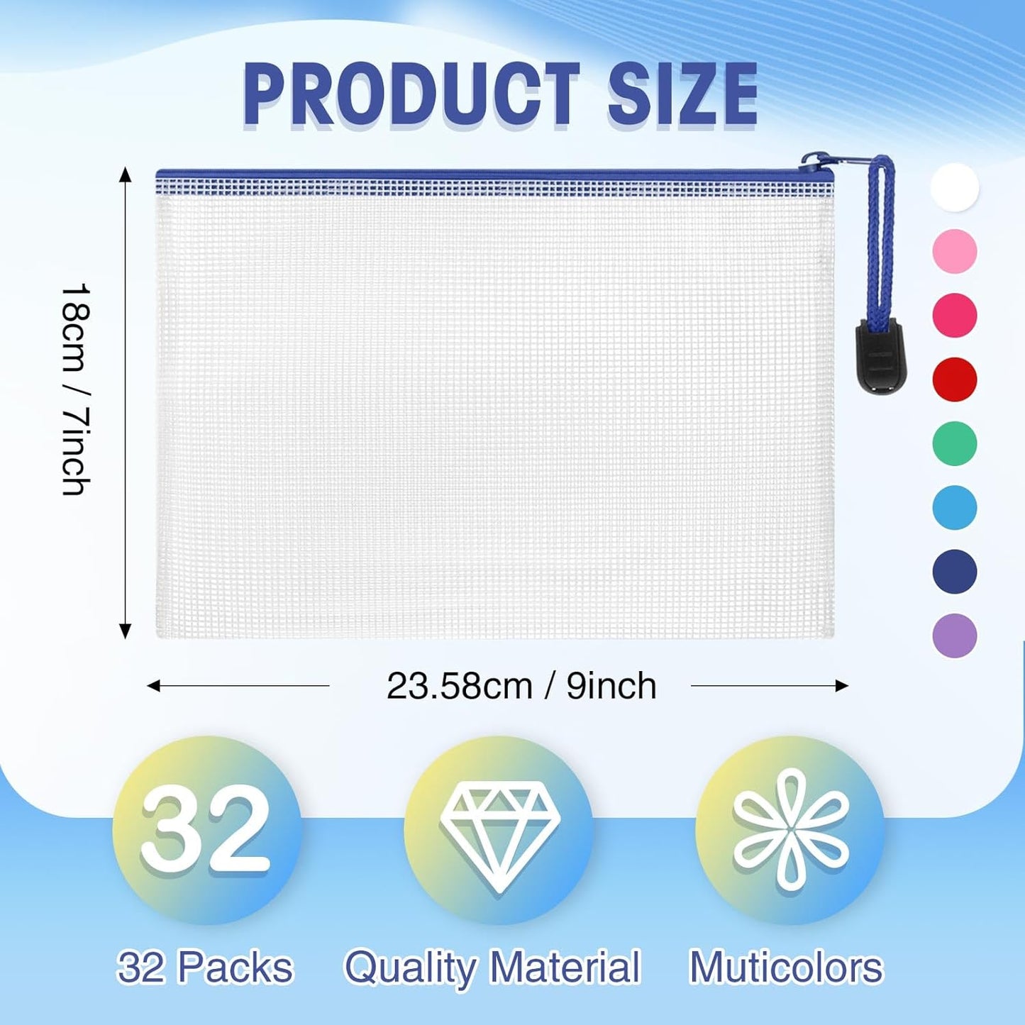 Jetec 32 Pcs Mesh Zipper Bags Toy Storage Bikini Organizer Bag Bolsas Para Guardar Trajes De Baño Waterproof Zipper Reusable Pouch Puzzle Multipurpose for Storage Office(Classic Color,9 x 7 Inch)