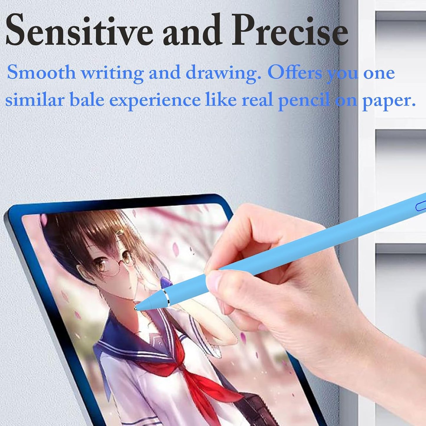 DOGAIN Active Stylus Pen for Touchscreen, iPad Pencil 1.5mm Fine Point Pen, Digital Pens Rechargeable for Tablet, Stylus Pens Compatible with iPad Air/Mini/Pro/Android/iPhone and Most Device - Blue