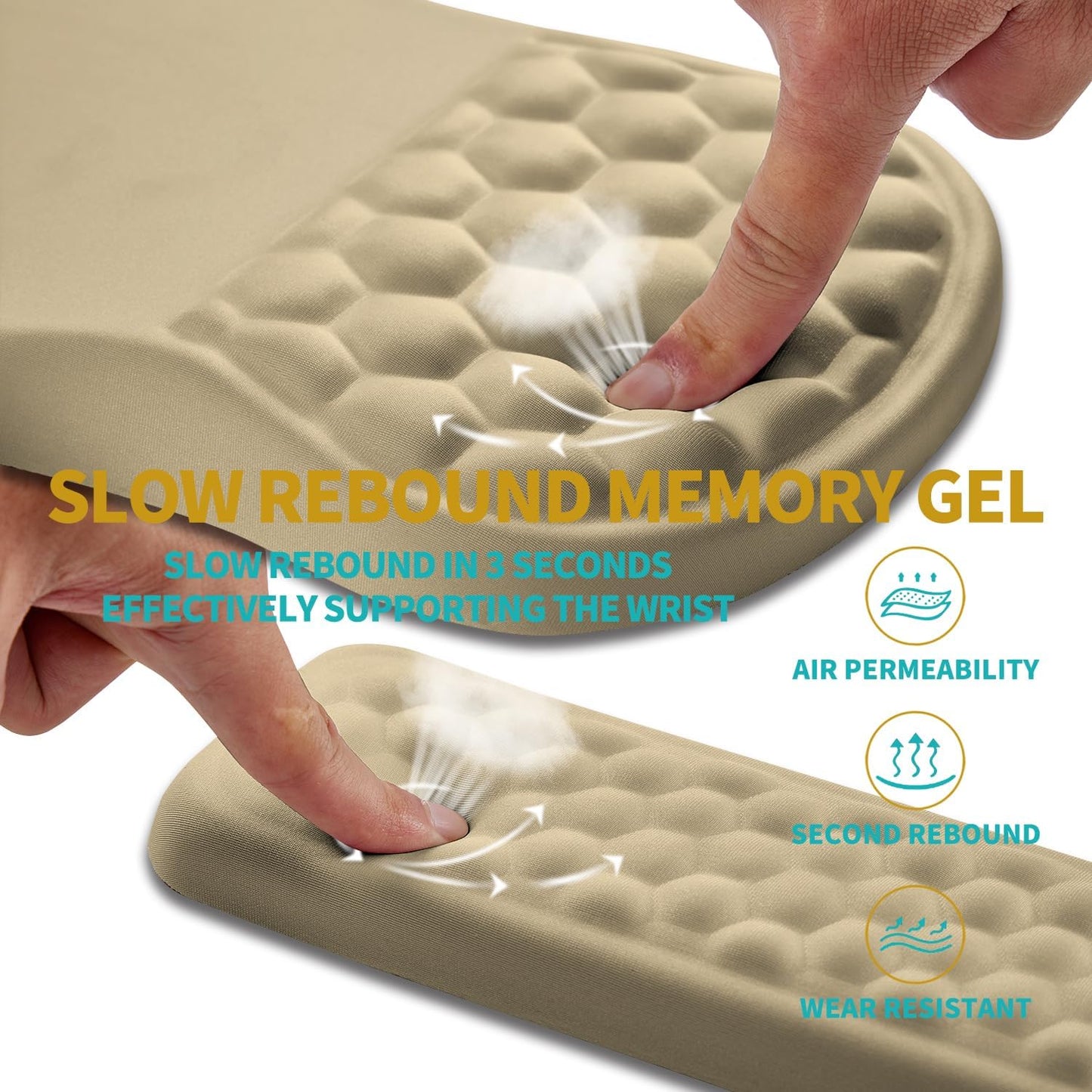 Hokafenle 2 in 1 Ergonomic Mouse Pad Wrist Support & Wrist Rest for Computer Keyboard Set, with Relieve Carpal Tunnel Pain Massage Bulge and Full Memory Gel Design (2In1 Set, Beige)