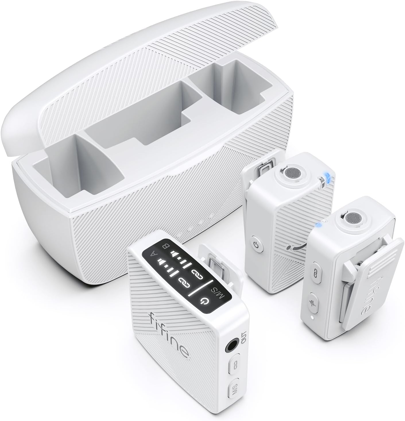 FIFINE Wireless Lavalier Microphone System, Lapel Dual Microphones Clip-on for Video Recording, Vlog, Interview, Podcast Mic Kit Compatible for iPhone, Camera, Smartphone, 30H Battery Life-M9 White