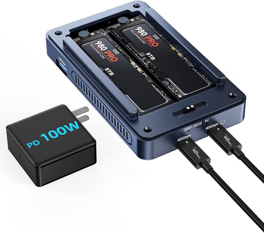 ACASIS 40Gbps M.2 NVMe SSD Enclosure, Cooling Fan, Compatible Thunderbolt 4/3/USB 4.0, Tool-Free, Aluminum Dock Dual Monitor, Support Software RAID, 2 USBC 40Gbps for M1/M2/Windows