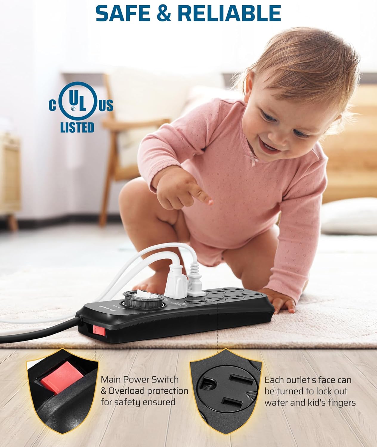 DEWENWILS Mechanical Timer Power Strip with 8 Outlets, 6FT Power Cord & Flat Plug, Overload Protection Mechanical Timer, Outlet Timer Indoor for Tanks, Aquarium, Grow Lights, Reptile Light, UL Listed