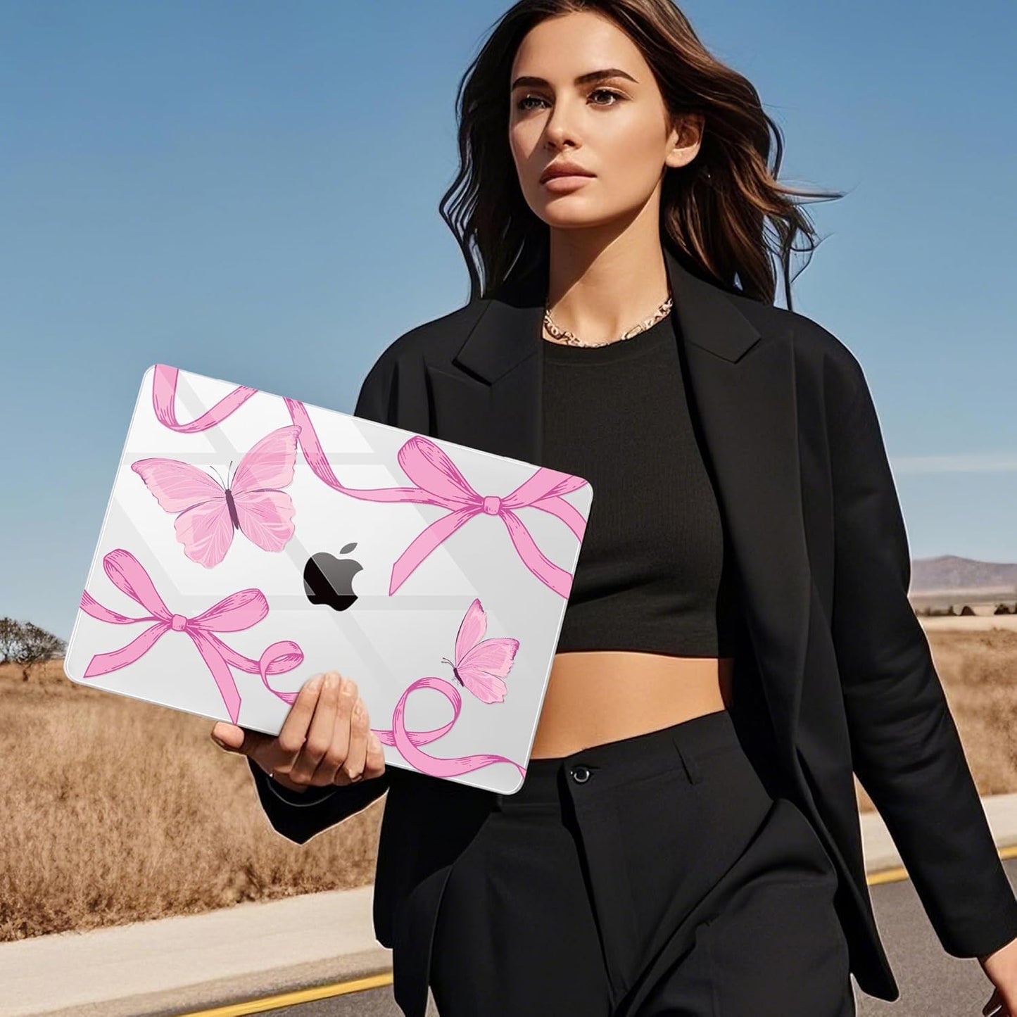 Mektron Compatible with M4 MacBook Air 15 inch Case 2025 A3241 2024 2023 M3 A3114 A2941 M2 Liquid Retina Display Touch ID, Plastic Hard Case & Keyboard Skin & Screen Protector - Pink Bows C245