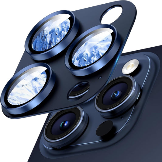 Camera Lens Protector for iPhone 16 Pro Max/16 Pro/iPhone 15 Pro Max/15 Pro/iPhone 14 Pro Max/14 Pro, Aluminum Alloy Sapphire Glass Camera Screen Cover, Case Friendly- Blue Titanium