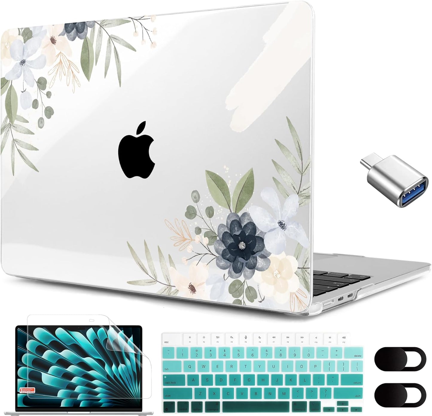 MEEgoodo for M4/M3/M2 MacBook Air 15.3 inch Case 2025 2024 2023, Case Fit Model (A3241/A3114/A2941) for MacBook Air 15 inch, Laptop Hard Shell with Keyboard Cover, Vintage Floral
