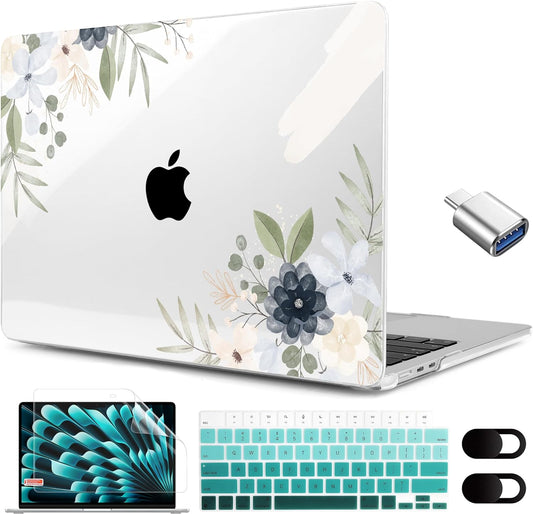 MEEgoodo for M4/M3/M2 MacBook Air 15.3 inch Case 2025 2024 2023, Case Fit Model (A3241/A3114/A2941) for MacBook Air 15 inch, Laptop Hard Shell with Keyboard Cover, Vintage Floral
