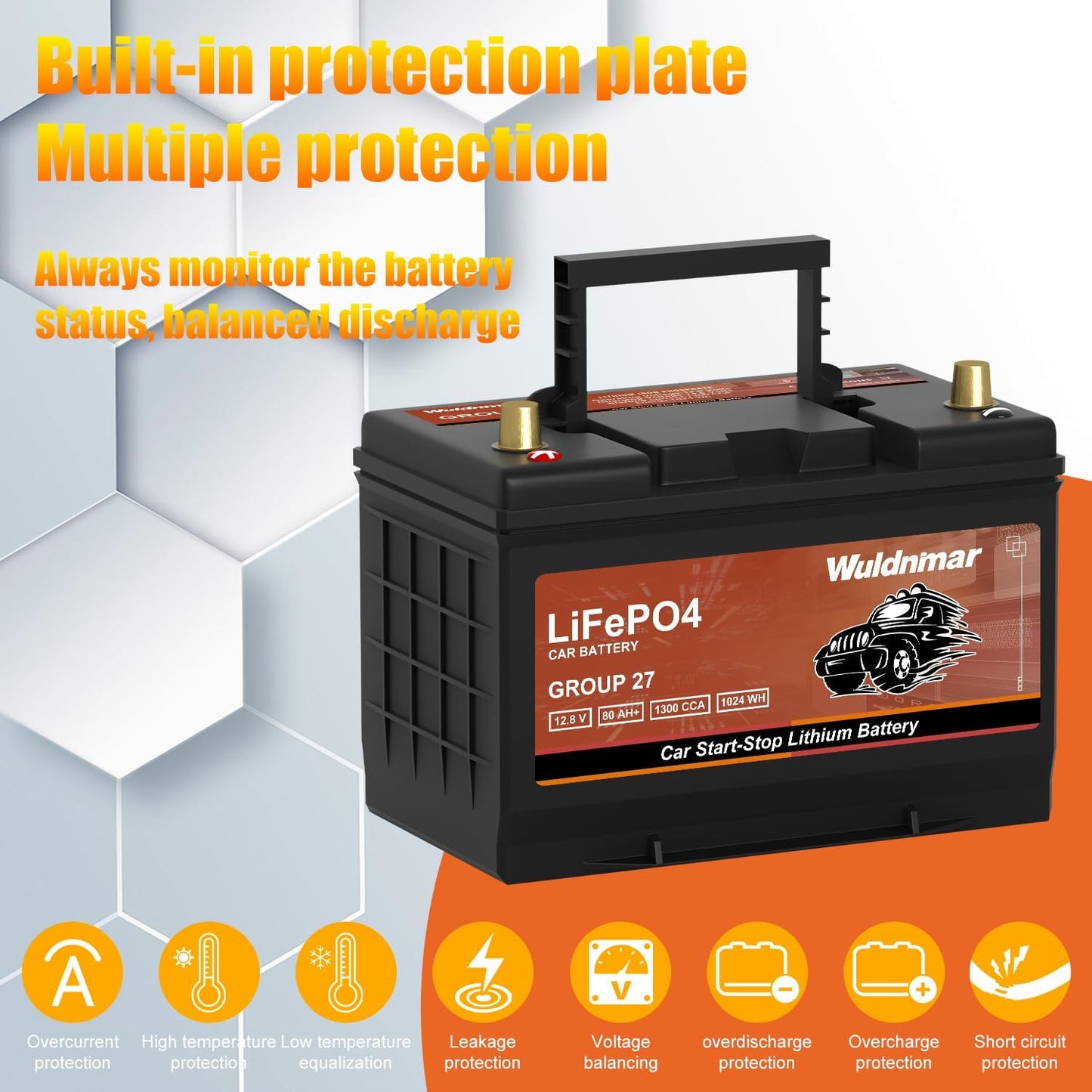 High Performance G27 12V 80AH Lithium Car Start-Stop Battery with 1300CCA and 60 Month Warranty