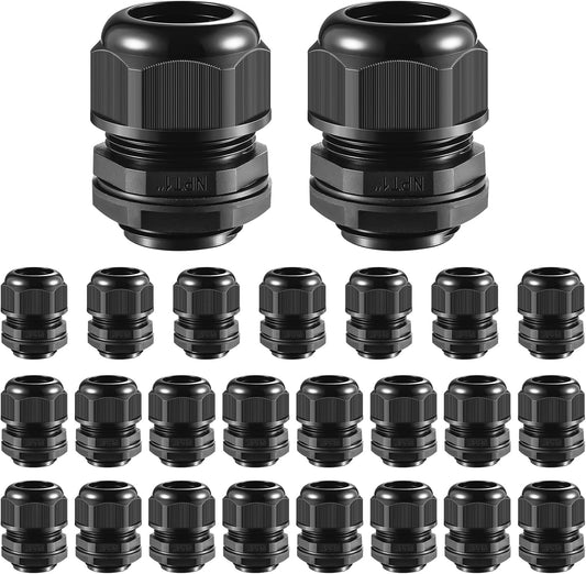 25 PCS 1"(17-25mm) NPT Nylon Cable Gland Joints with Gaskets, IP68 Adjustable Lock Nut Strain Relief Cord Grip Waterproof Cable Glands - UL Listed and RoHS Compliant