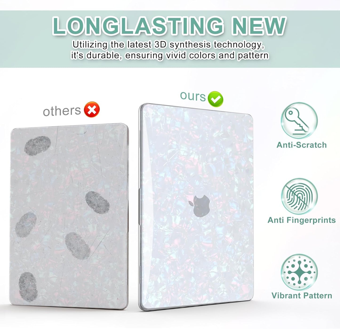 B BELK Compatible with MacBook Air 13 inch Case 2025 2024 2023 2022 M4 M3 M2 A3240 A3113 A2681, Plastic Laptop Hard Shell +Keyboard Cover +Screen Protector for MacBook Air 13.6 inch Case, Shiny Pearl