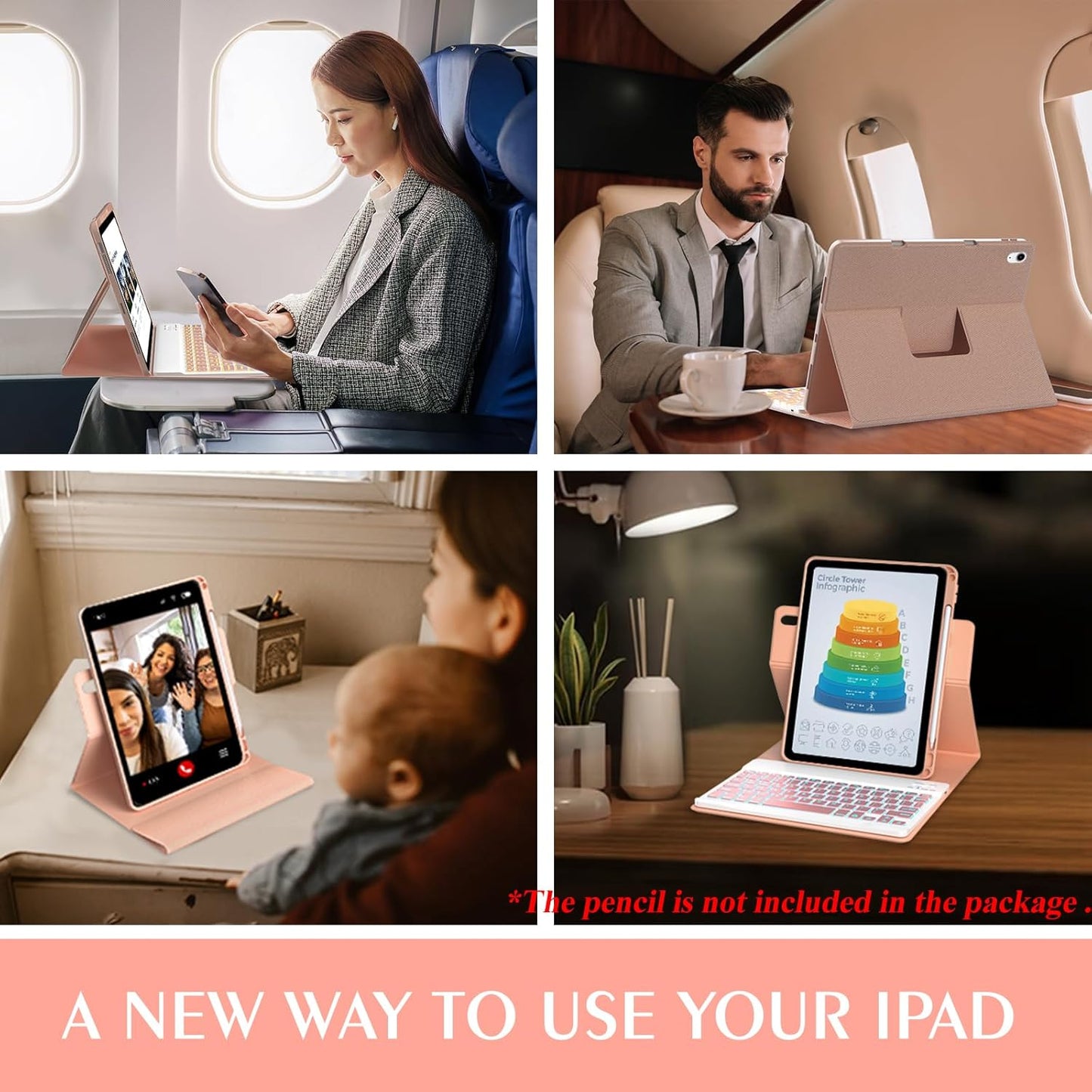 BLUTLOTUS Keyboard Case for iPad 10th Generation 2022 10.9 inch,360° Rotatable Keyboard Case with Pencil Holder, 7 Color Backlit Detachable Bluetooth Keyboard,Smart Folio Tablet Cover (Rose Gold)