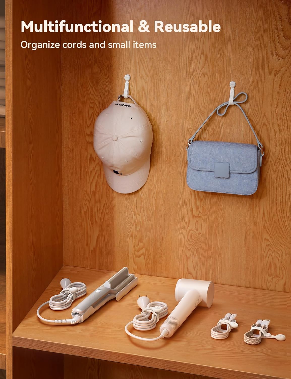 JOYROOM 12PCS Magnetic Cable Ties - Reusable Silicone Cord Organizer with Buckle Holes, Elastic Cable Management Straps for Data Cables, Charging Cords, and More (White)