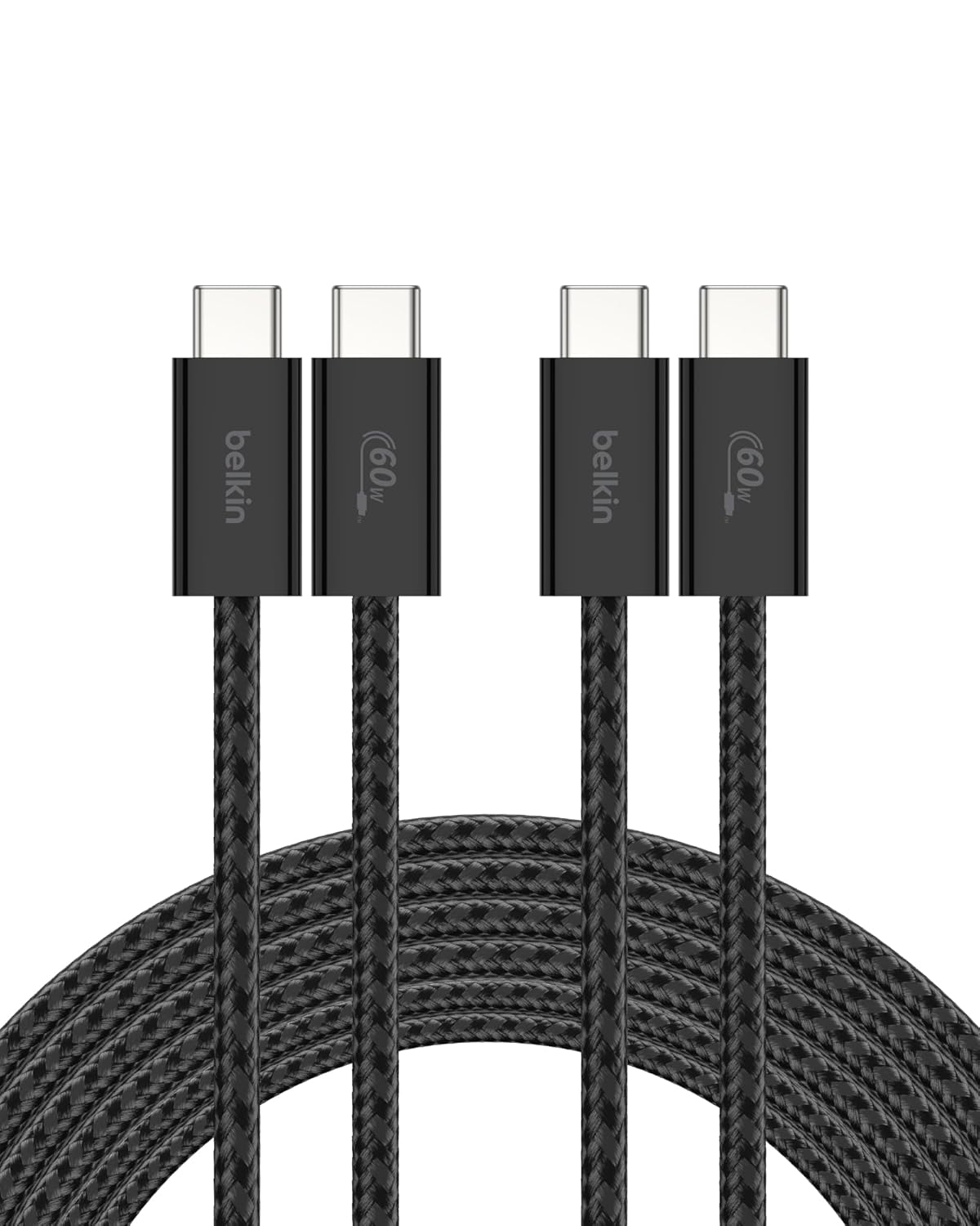 Belkin USB C to USB C Cable 2-Pack, 9.9ft, 60W - Type C Charger, iPhone Charger Cord, Soft, Braided, Flexible for iPhone 16, Galaxy S25, Pixel 9, Airpods, iPad Pro & More, Travel Essentials - Black