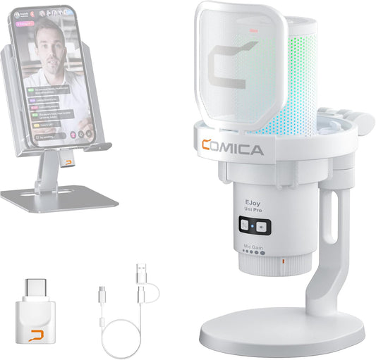 COMICA EJoy Uni Pro Wireless USB Condenser Gaming for PC, PS4, PS5, USB C Phone and Mac, RGB Computer Mic for Twitch, Streaming/Podcasting/YouTube, Noise Cancellation Mic with Mute, Gain, Monitoring