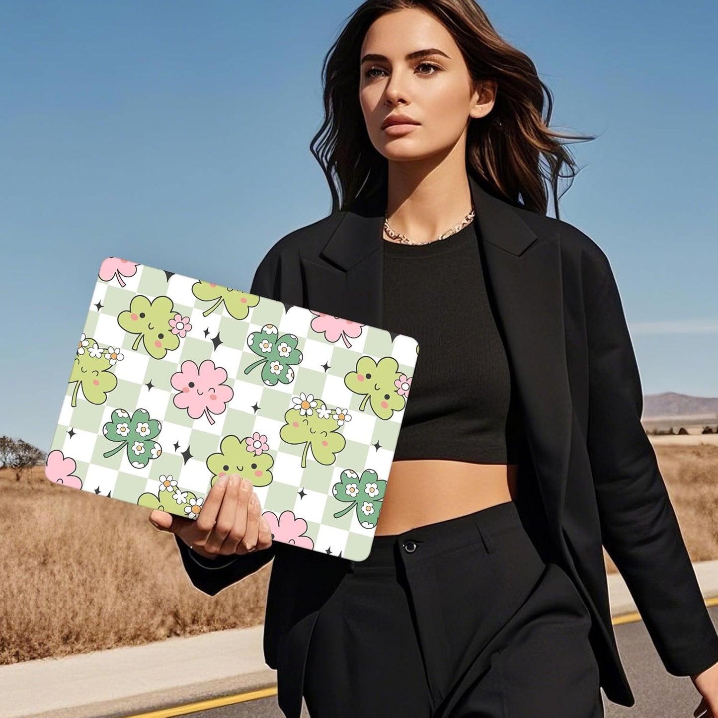 Mektron for 2025 MacBook Air 15 inch M4 Case A3241/ 2024 M3 A3114/ 2023 A2941 M2 Hard Printed Case with 15.3 Liquid Retina Display Touch ID, Plastic Hard Cover & Keyboard Skin- Lucky Clovers