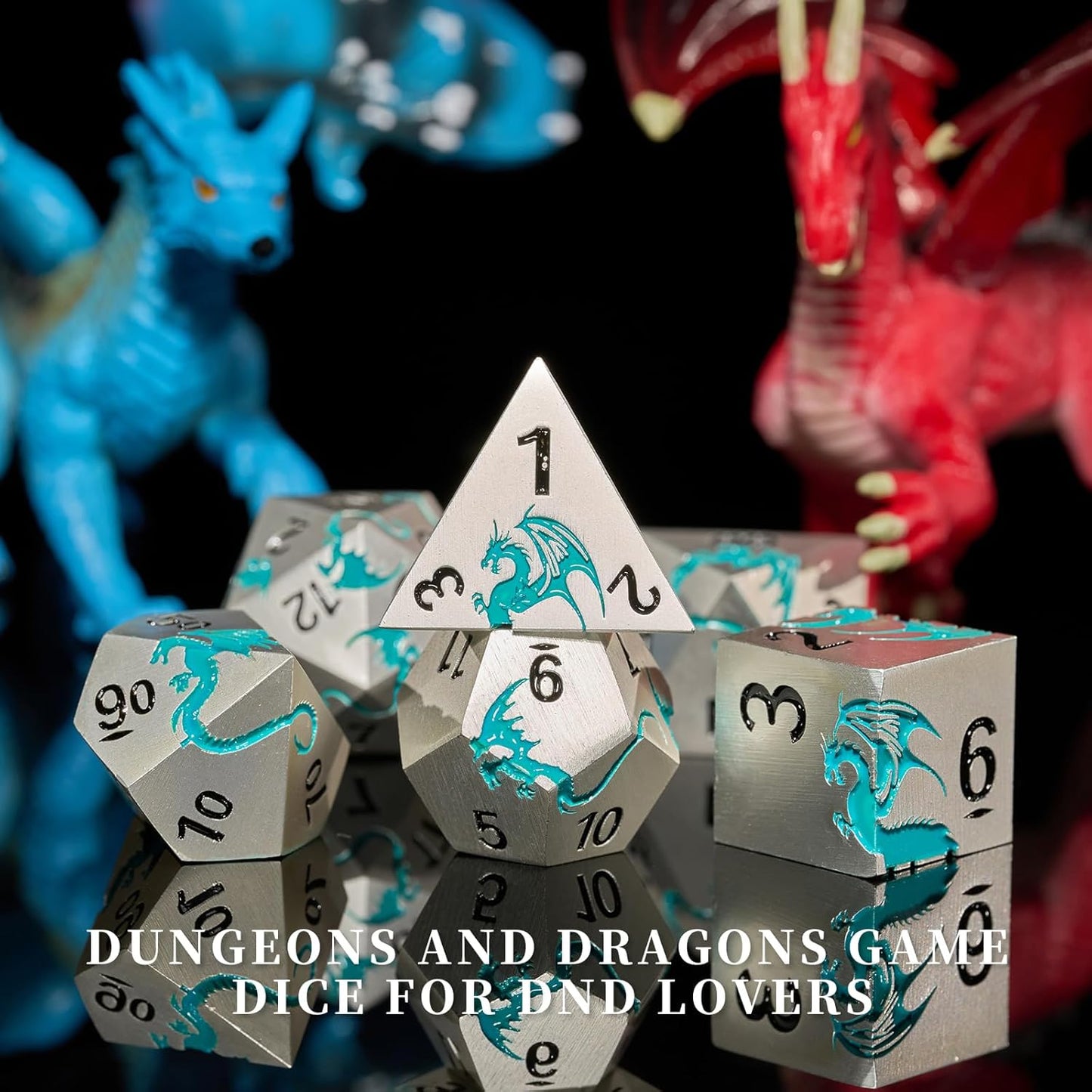 Blue Dragon Metal DND Dice Set,HNCCESG Cool D&D Dice Set of 7 Piece,Dungeons and Dragon Gift Dice, Role Playing Dice for D&D Table Games（(Matte Silver Blue2 Dragon)