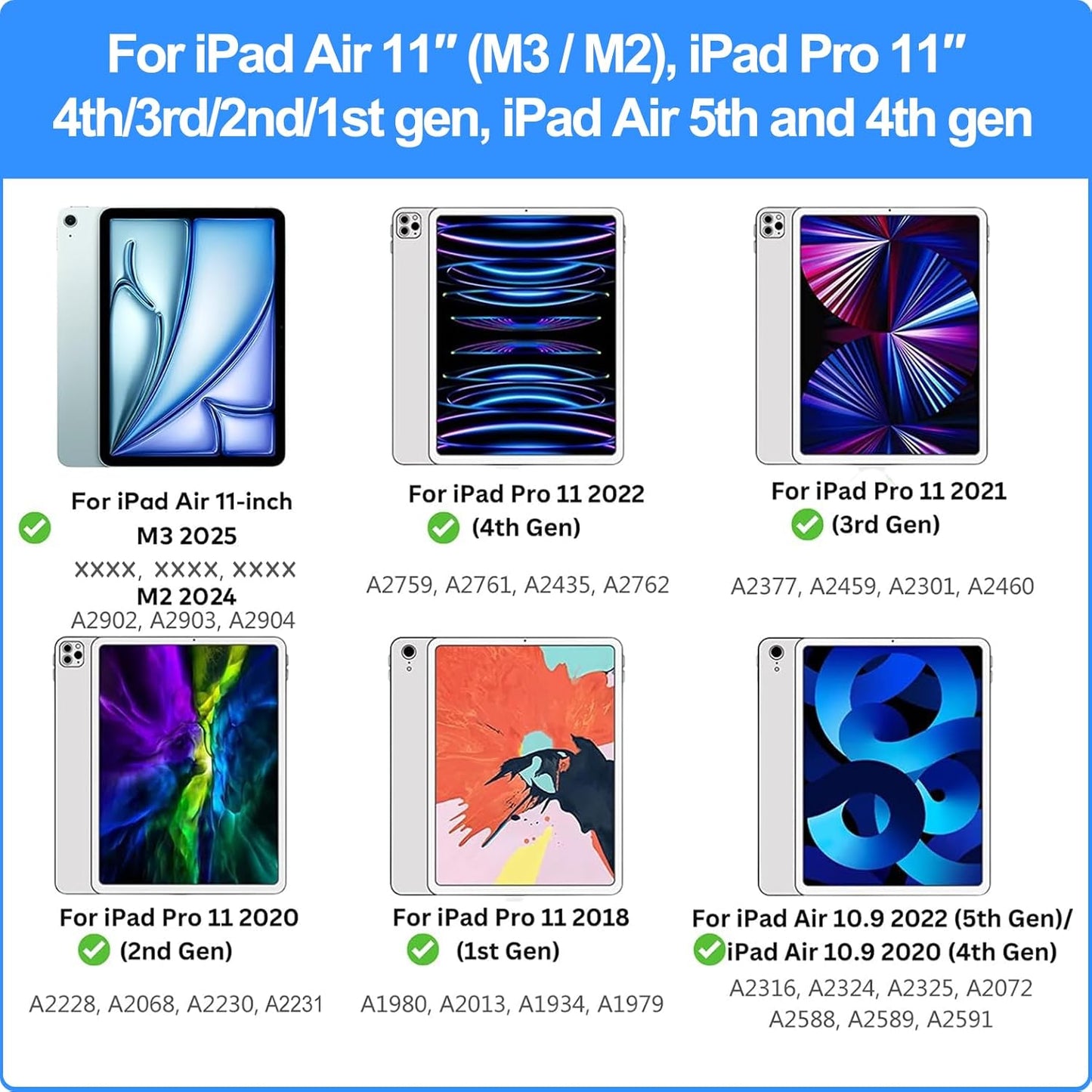 Keyboard Case for iPad Air 11" (M3 2025 / M2 2024) & iPad Pro 11"(1st/2nd/3rd/4th Gen), Slim Magic Keyboard with Multi-Touch Trackpad for 10.9"iPad Air 4th/5th Gen with 7-Color Backlit,Black